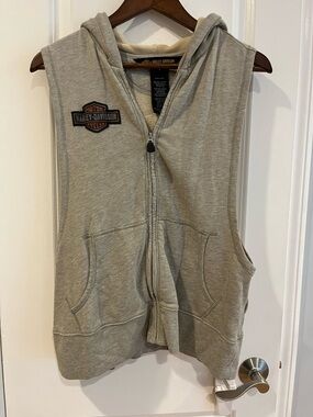 Harley-Davidson Oatmeal Sleeveless Zip Hoodie Vest